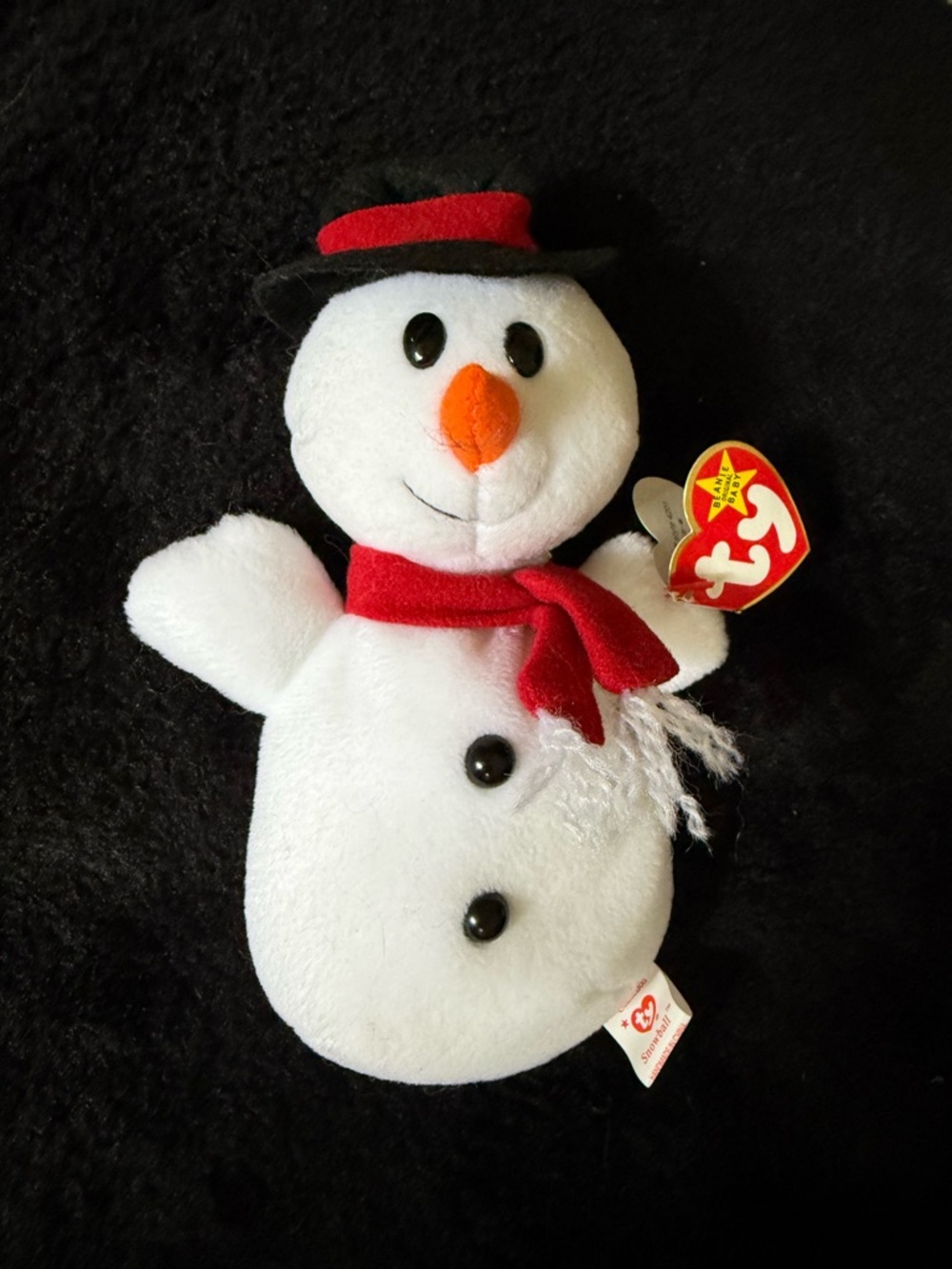 Ty White Snowman Plush with Red Scarf and Black Hat